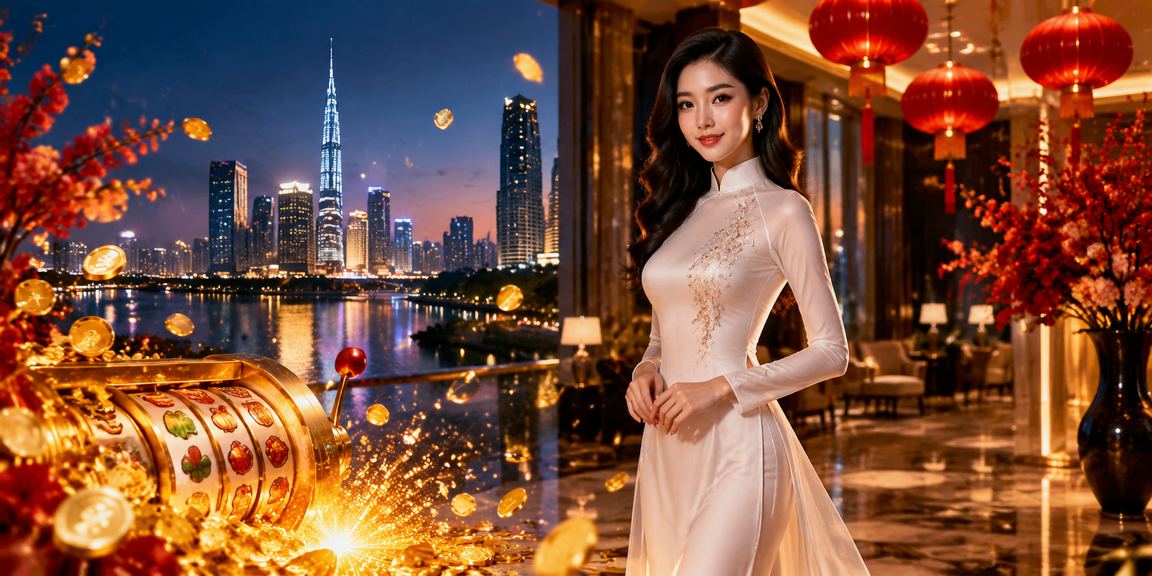 Không gian slot game sôi động tại Hồ Chí Minh với trang phục áo dài truyền thống