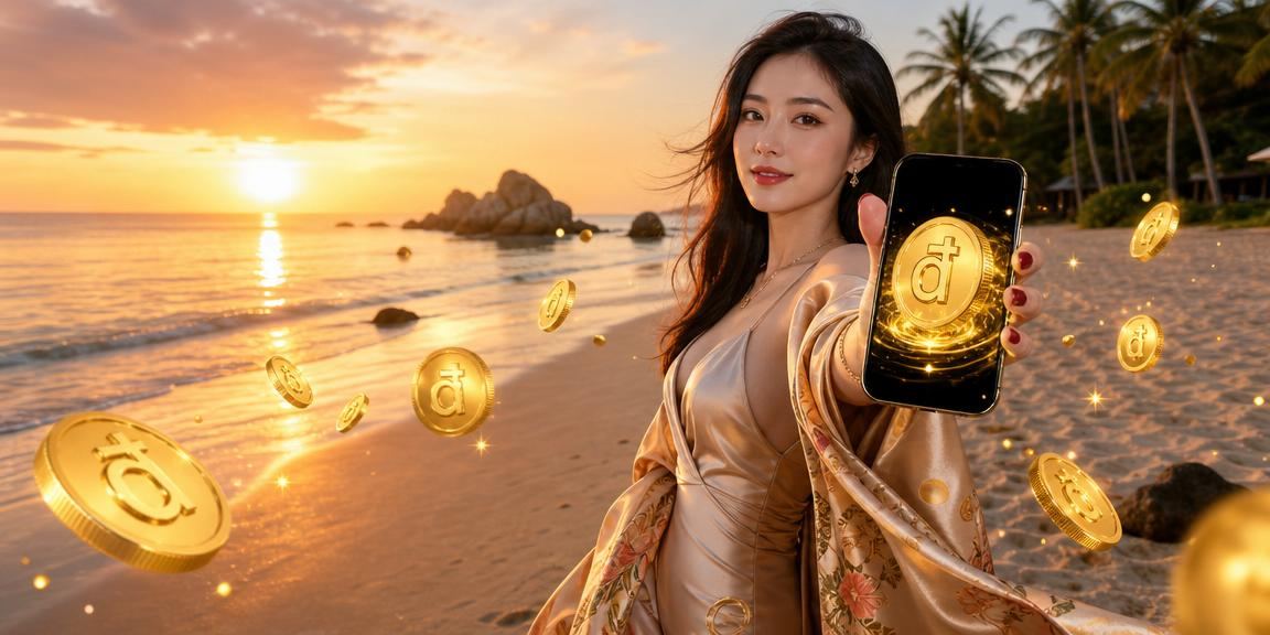 Người dùng tra kết quả xổ số trên điện thoại tại bãi biển Phú Quốc
